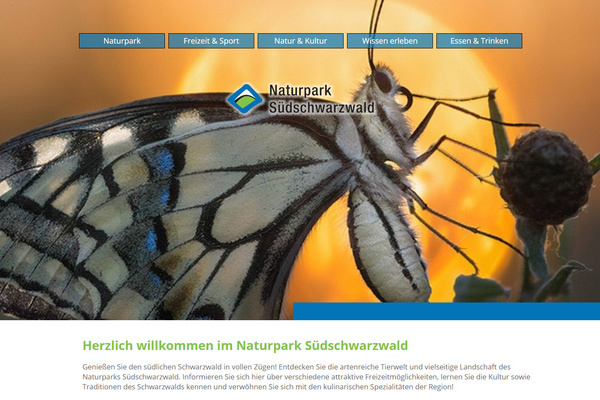 Screenshot der Website (hier Startseite) des Naturparks Südschwarzwald